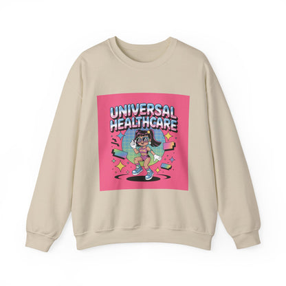 Universal Healthcare Graphic Crewneck | Retro Nurse Illustration, Pink Retro Design