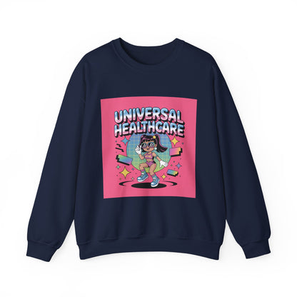 Universal Healthcare Graphic Crewneck | Retro Nurse Illustration, Pink Retro Design