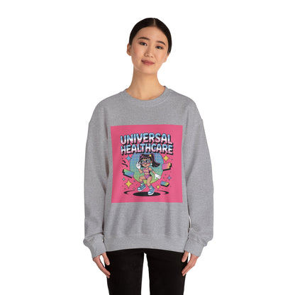 Universal Healthcare Graphic Crewneck | Retro Nurse Illustration, Pink Retro Design
