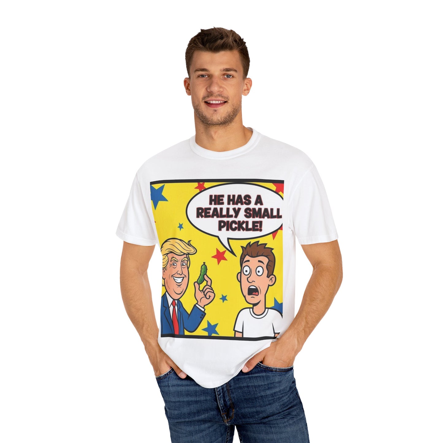Humorous Political T-shirt: 'He Has a Really Small Pickle', Funny Gift, Unisex Tee for Parties, Elections, Political Events