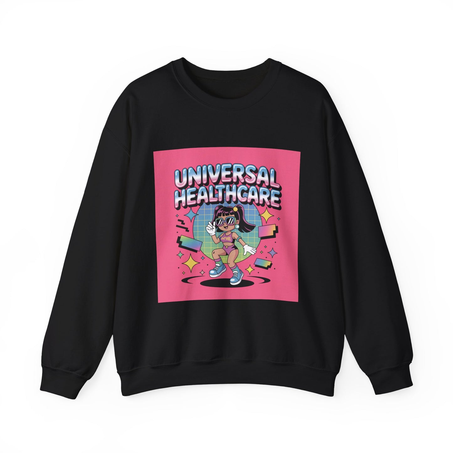 Universal Healthcare Graphic Crewneck | Retro Nurse Illustration, Pink Retro Design