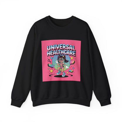 Universal Healthcare Graphic Crewneck | Retro Nurse Illustration, Pink Retro Design