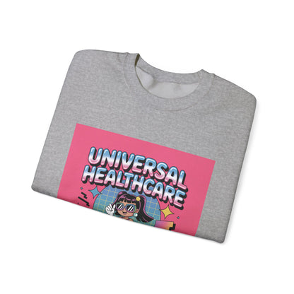 Universal Healthcare Graphic Crewneck | Retro Nurse Illustration, Pink Retro Design