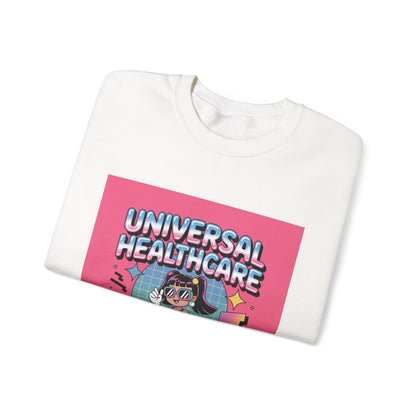 Universal Healthcare Graphic Crewneck | Retro Nurse Illustration, Pink Retro Design