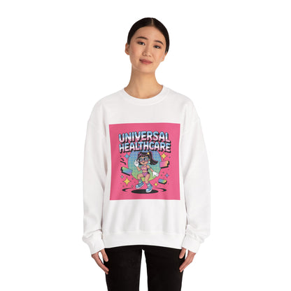 Universal Healthcare Graphic Crewneck | Retro Nurse Illustration, Pink Retro Design