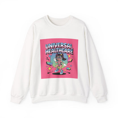 Universal Healthcare Graphic Crewneck | Retro Nurse Illustration, Pink Retro Design