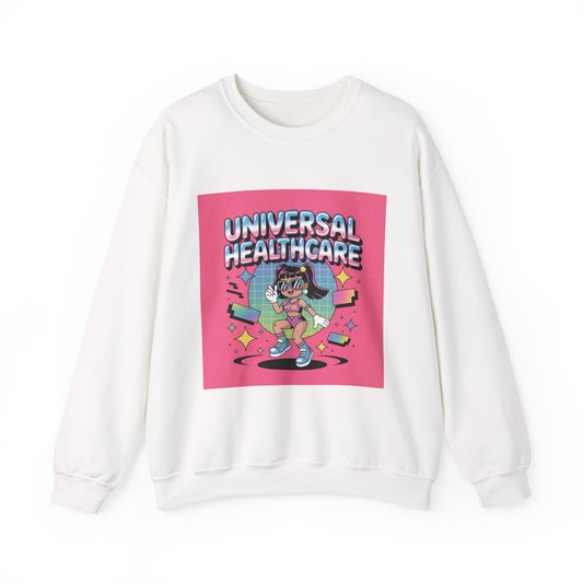Universal Healthcare Graphic Crewneck | Retro Nurse Illustration, Pink Retro Design