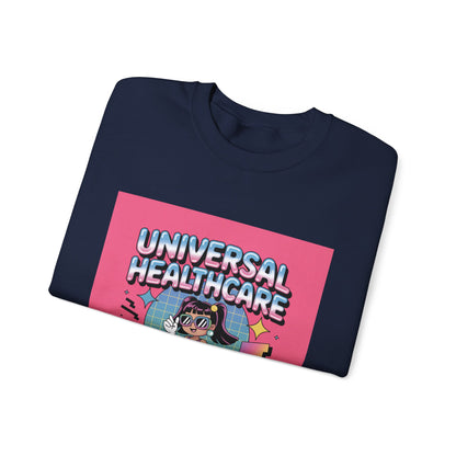 Universal Healthcare Graphic Crewneck | Retro Nurse Illustration, Pink Retro Design