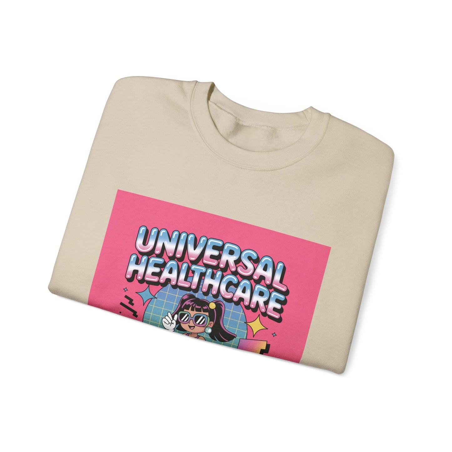 Universal Healthcare Graphic Crewneck | Retro Nurse Illustration, Pink Retro Design