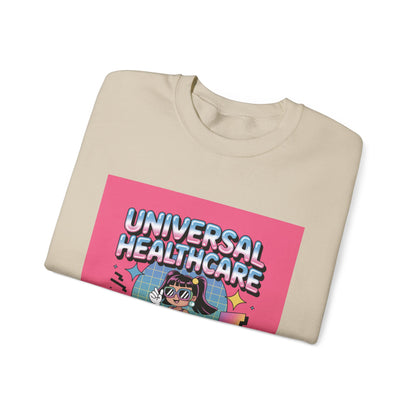 Universal Healthcare Graphic Crewneck | Retro Nurse Illustration, Pink Retro Design