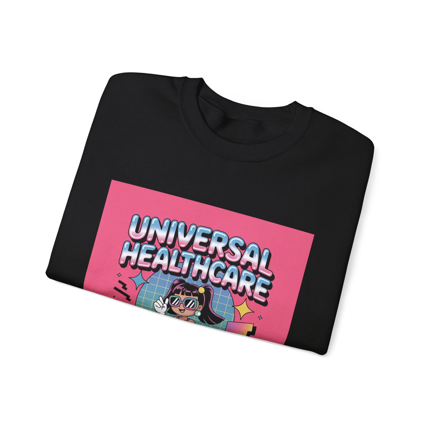 Universal Healthcare Graphic Crewneck | Retro Nurse Illustration, Pink Retro Design